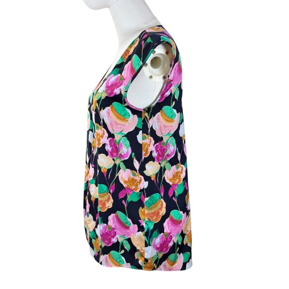 J.Crew Floral Print Sleeveless Blouse Size 00 | Navy Multicolor Floral Top - Picture 3 of 7